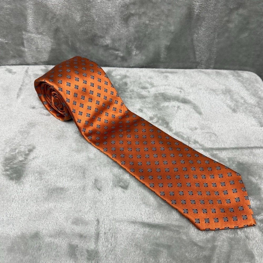 Geoff Nicholson Italy 100% Silk Neck Tie 3.5" x 66" Orange Blue Geometric